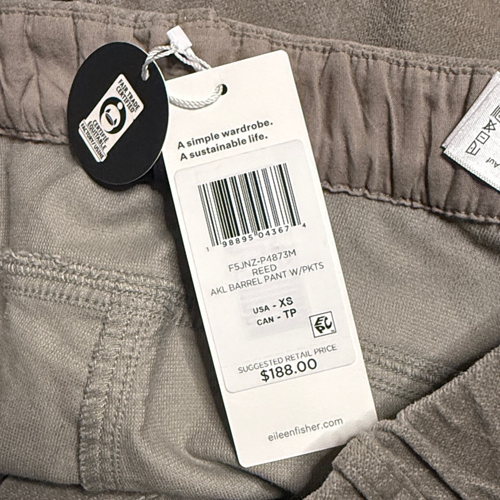 Eileen Fisher Barrel Leg Stretch Organic Cotton Ankle Pants Reed NEW - Picture 6 of 11